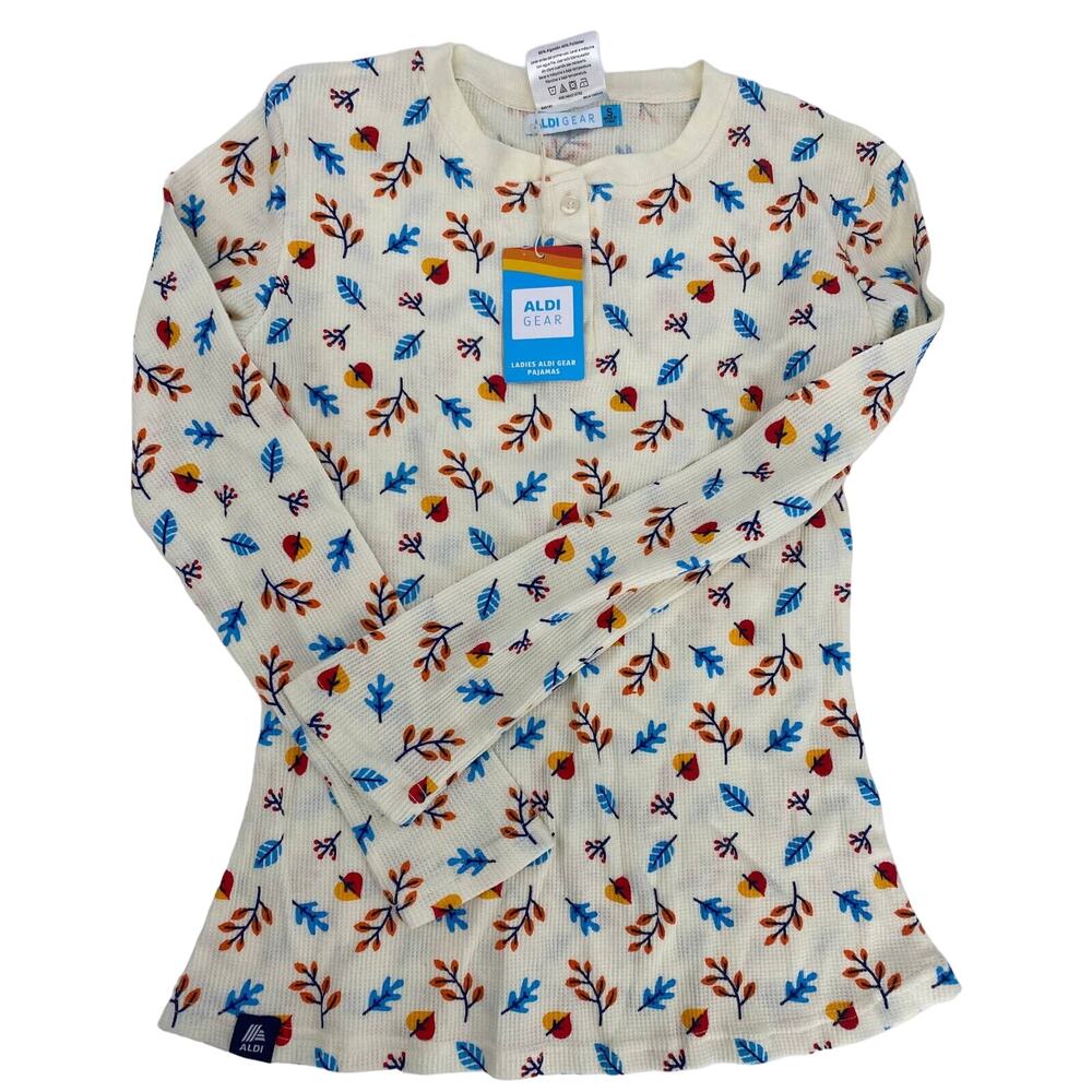NWT ALDI GEAR Ladies Pajamas Small 2023 Fall Edition Waffle Knit white floral